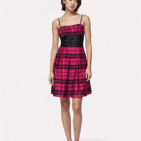 Morgan & Co Pink Plaid Taffeta Y2k Dress - Picture 1 of 14